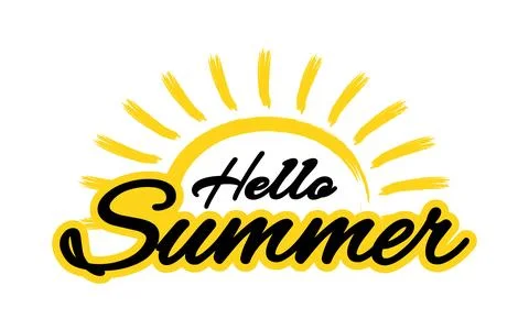 Hello summer brush style hand drawn design with sun icon Stock Illustration