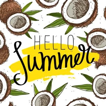 Hello summer. Calligraphy. Paradise fruit Stock Illustration