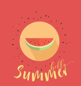 Hello summer card with melon Stock Illustration