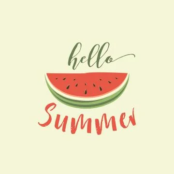 Hello summer card with melon Stock Illustration