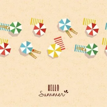 Hello summer card pattern of girls on beach 스톡 일러스트