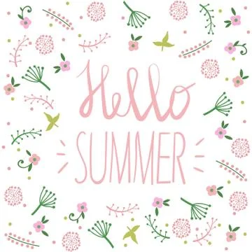 Hello Summer card template or poster.Nature flower set design illustration plant Stock Illustration