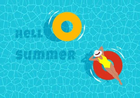Hello summer card. Vector illustration of a top view of a swimming pool. Stock Illustration