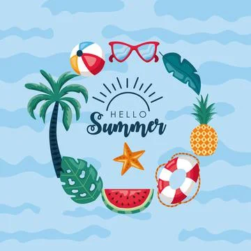 Hello summer circular frame イラスト素材