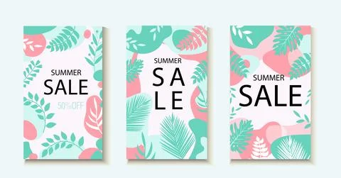 Hello summer. Collection of abstract background designs, summer sale template Stock Illustration