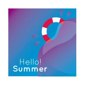 Hello summer colorful banner with float lifeguard Stock Illustration