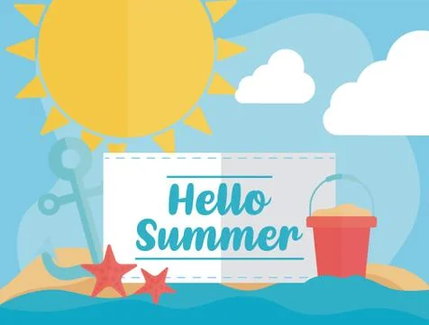 Hello Summer with colorful beach elements Stock Illustration