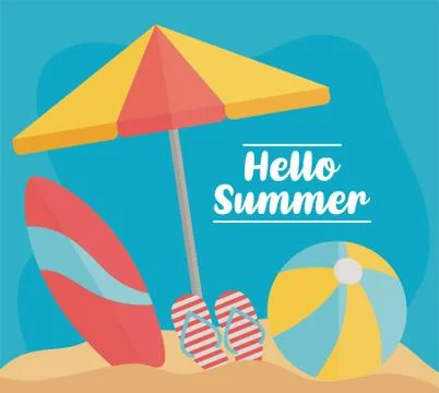 Hello Summer with colorful beach elements Stock Illustration