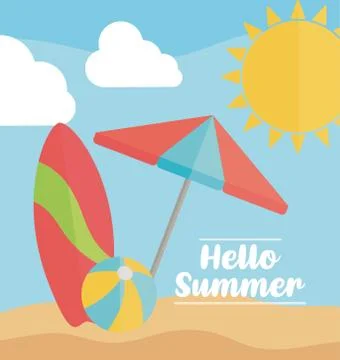 Hello Summer with colorful beach elements Illustrazione stock