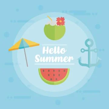 Hello Summer with colorful beach elements 스톡 일러스트