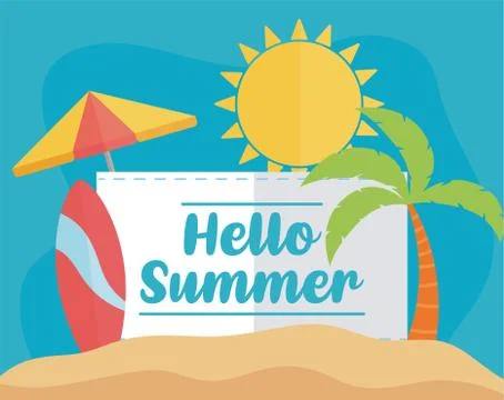 Hello Summer with colorful beach elements Stock Illustration