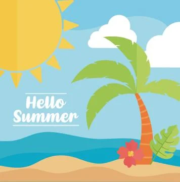 Hello Summer with colorful beach elements Illustrazione stock