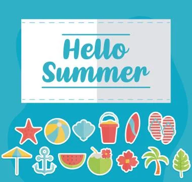 Hello Summer with colorful beach elements Illustrazione stock