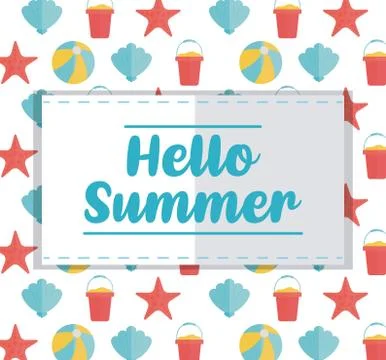 Hello Summer with colorful beach elements Stock Illustration