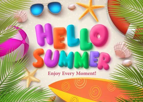 Hello summer colorful vector text in banner design Stock Illustration