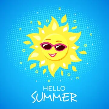 Hello Summer Concept Banner in Flat Style Illustrazione stock