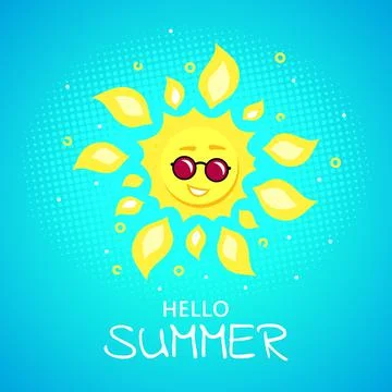 Hello Summer Concept Banner in Flat Style Stock Illustration