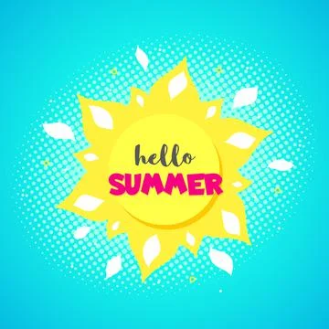 Hello Summer Concept Banner in Flat Style Stock Illustration