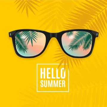 Hello Summer Concept Card Background with Sunglass. Vector Stock Illustration