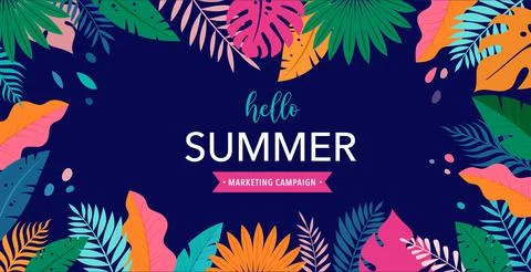 Hello Summer concept design, summer panorama, abstract illustration with jungle Stock Illustration
