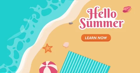 Hello summer concept. Moving banner or landing page template with top view of Stock Footage 329945894