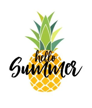 Hello Summer Concept. Tropic fruit Pineapple icon symbol design. Vector Illus Illustrazione stock