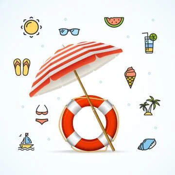 Hello Summer Concept Vacation on Beach. Vector 스톡 일러스트