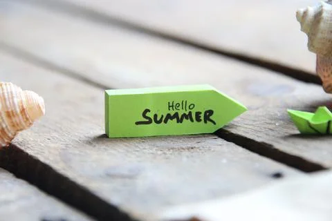 Hello summer creative concept. Background for relax season. Stock Photos