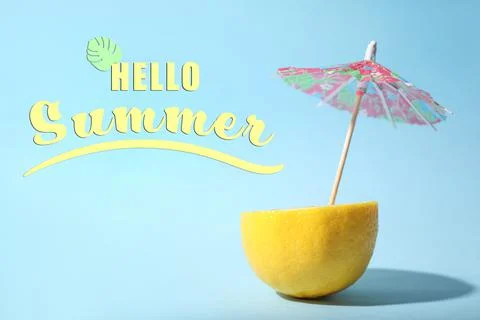 Hello Summer. Creative image of summer cocktail made with lemon and small pap Stock Photos