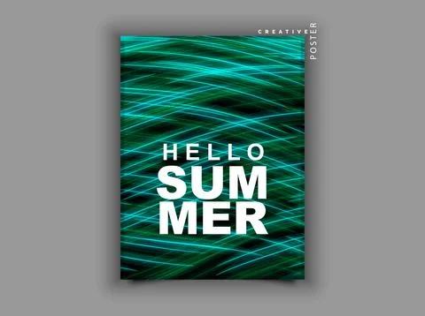 Hello summer. Creative vertical background. Green chaotic neon lines. Stock Illustration