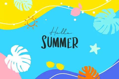 Hello summer with decoration on blue background. Illustrazione stock