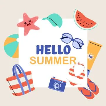Hello Summer Decorative Composition Vector Illustration 스톡 일러스트