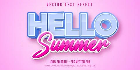 Hello summer editable text effect Stock Illustration