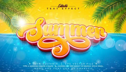Hello Summer Editable Text Effect Design Vector Graphic Style with Palm Lea.. 库存插图
