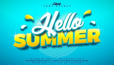Hello Summer Editable Text Effect Design Vector Graphic Style with Beach El.. Illustration