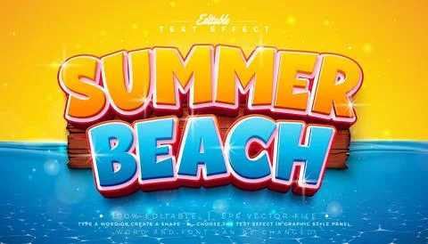 Hello Summer Editable Text Effect Design Vector Graphic Style with Vintage .. Illustrazione stock