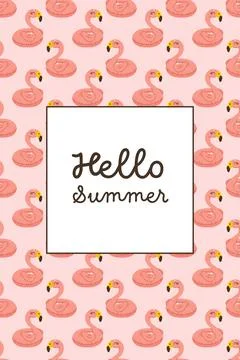 Hello summer flamingo seamless pattern design Stock Illustration