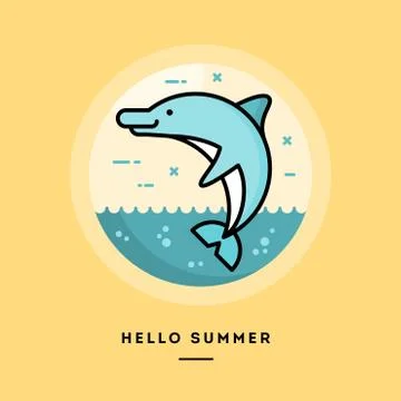 Hello summer, flat design thin line banner Stock Illustration