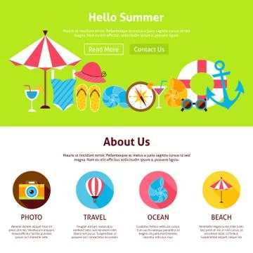Hello Summer Flat Web Design Template Stock Illustration