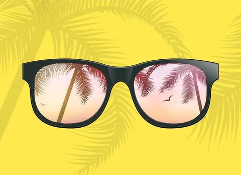Hello summer fun background concept. Vector sunglass beach palm vacation design Stock Illustration