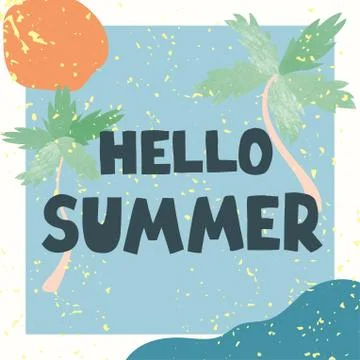 Hello Summer - fun hand drawn poster with lettering Stock Illustration