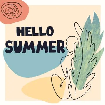 Hello Summer - fun hand drawn poster with lettering Stock Illustration