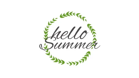 Hello Summer with green leafs on white gradient Stock Footage 242403678