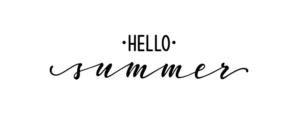 Hello summer. Hand drawn calligraphy and brush pen lettering. design for ho.. Stock Illustration