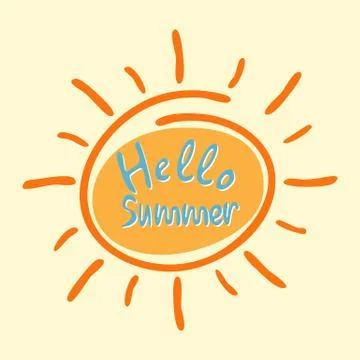 Hello summer hand drawn sun icons. Stock Illustration