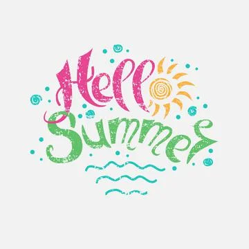 Hello summer hand drawn text with worn effect Stock Illustration