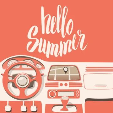 Hello Summer. Hand drawn typography. Vector illustration Stock Illustration