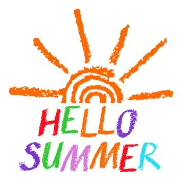 Hello summer hand drawn vector symbol. Funny sun. Stock Illustration