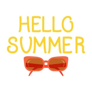 Hello summer - hand lettering design. The inscription with sunglasses. Stock Illustration