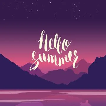 Hello summer. Hand lettering vector illustration. Inspirational phrase Stock Illustration